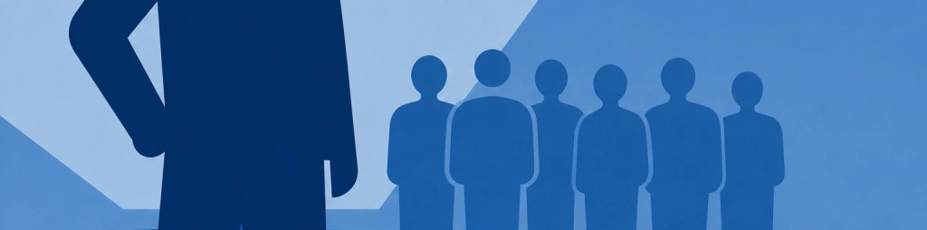 Silhouette eines Vortragenden vor fünf Zuhörenden, als Symbol für ein Seminar