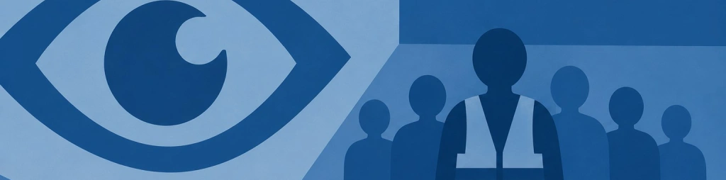 Symbolbild für ein Seminar zu visueller Wahrnehmung und Gruppenarbeit: ein Auge neben einer Gruppe von Menschen.