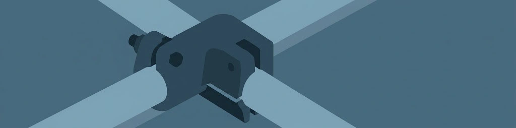 Abstrakte blaue Illustration einer Metallverbindung, die zwei Streben über ein Gelenk verbindet