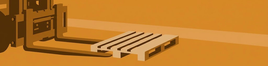 Illustration eines Gabelstaplers, der eine Holzpalette aufnimmt