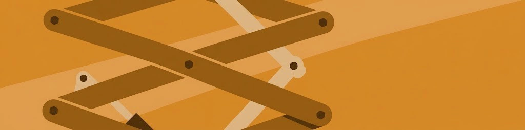Abstrakte orangefarbene Illustration eines Scherenmechanismus mit gekreuzten Hebelarmen und Drehgelenken