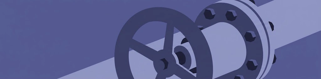Stilisierte Grafik in Violetttönen: Illustration eines Handrads an einem Rohrventil